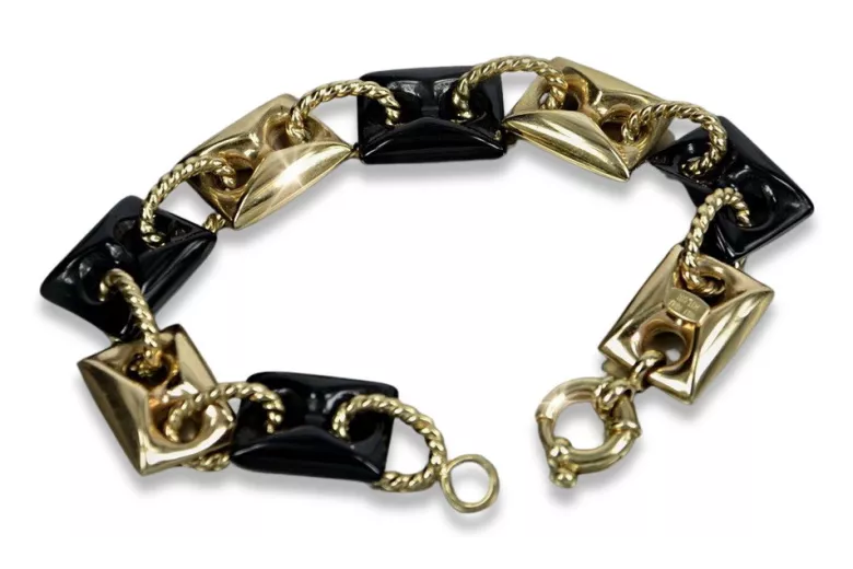 Lot - 14 Karat Yellow Gold Diamond and Black Onyx Bracelet