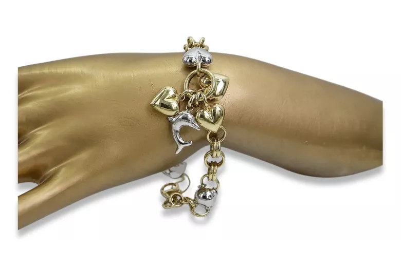 Bracelet fantaisie en or italien 14 carats jaune & blanc cb133yw