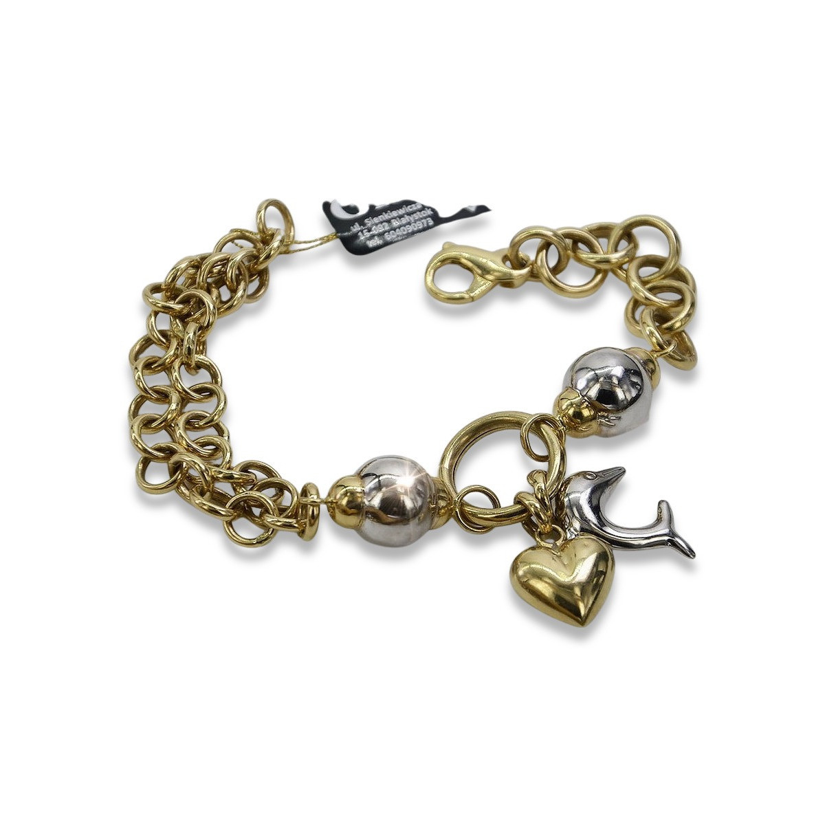 Bracelet fantaisie en or italien 14 carats jaune & blanc cb134yw