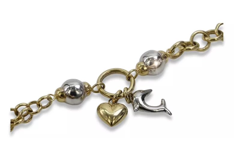 Bracelet fantaisie en or italien 14 carats jaune & blanc cb134yw