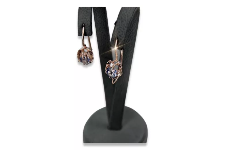 Vintage silver rose gold plated 925 Alexandrite Ruby Emerald Sapphire Aquamarine Zircon ... earrings vec035rp