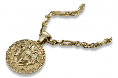 Greek style medallion Versace & Corda Figaro 14k gold chain cpn049y&cc082y