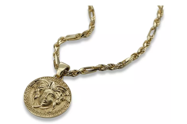 Medaillon Versace & Corda Figaro 14k Goldkette cpn049y&cc082y