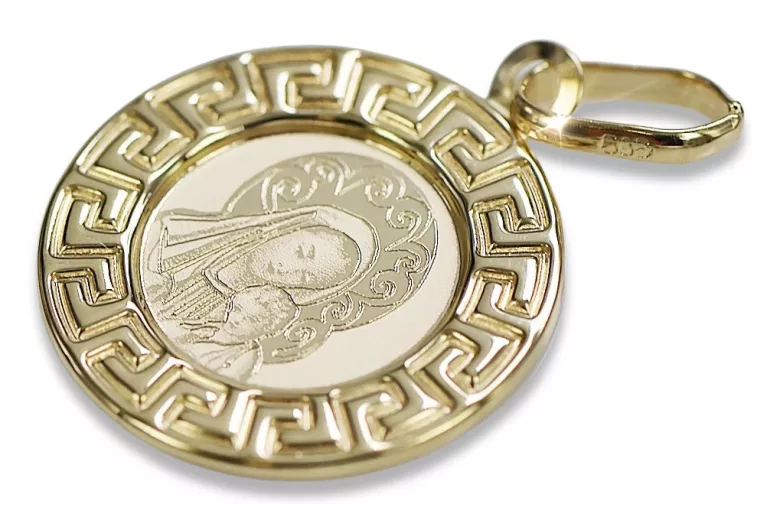 Italian yellow14k gold Mary medallion icon pendant pm007y