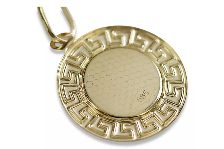 Italian yellow14k gold Mary medallion icon pendant pm007y