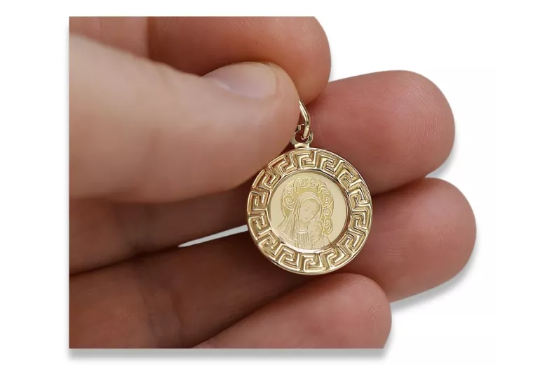 Italian yellow14k gold Mary medallion icon pendant pm007y