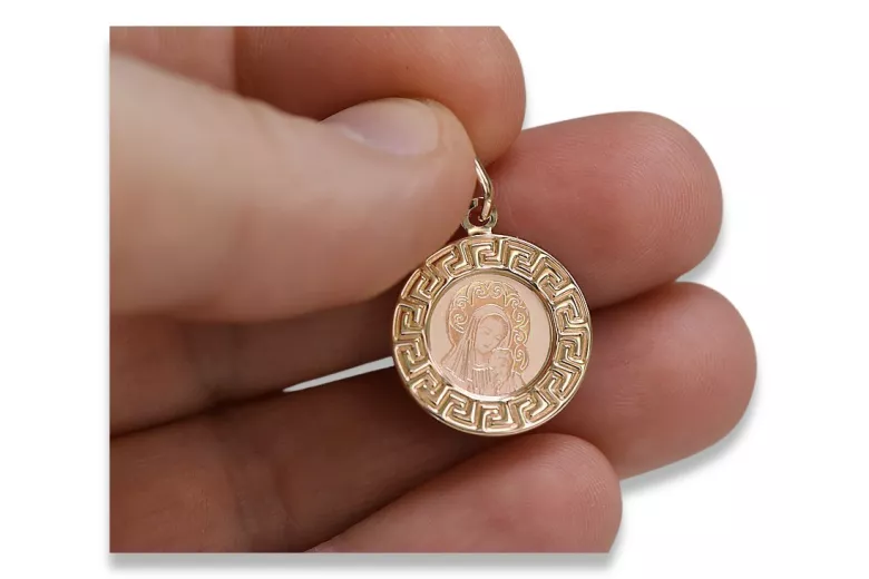 "Luxurious 14K Rose Gold Mary Icon Medallion Pendant" pm007r