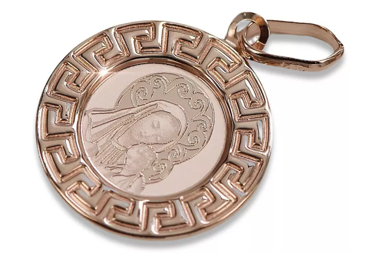 "Pendiente de Icono Sagrado de María en Oro Rosa 14k 585" pm007r