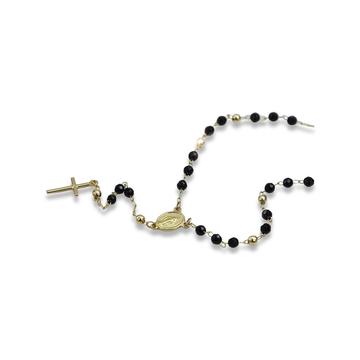 Chaîne de chapelet en or italien 14k 585 avec pierres d’onyx rcc005y