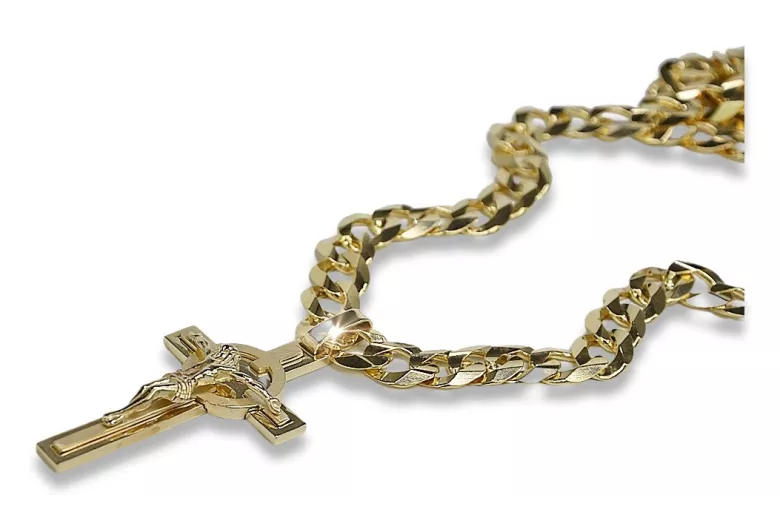 Gelb 14 Karat Gold Katholisches Kreuz & Elegante Kette Yellow 14k gold Catholic cross with Elegant chain ctc096y&cc099y