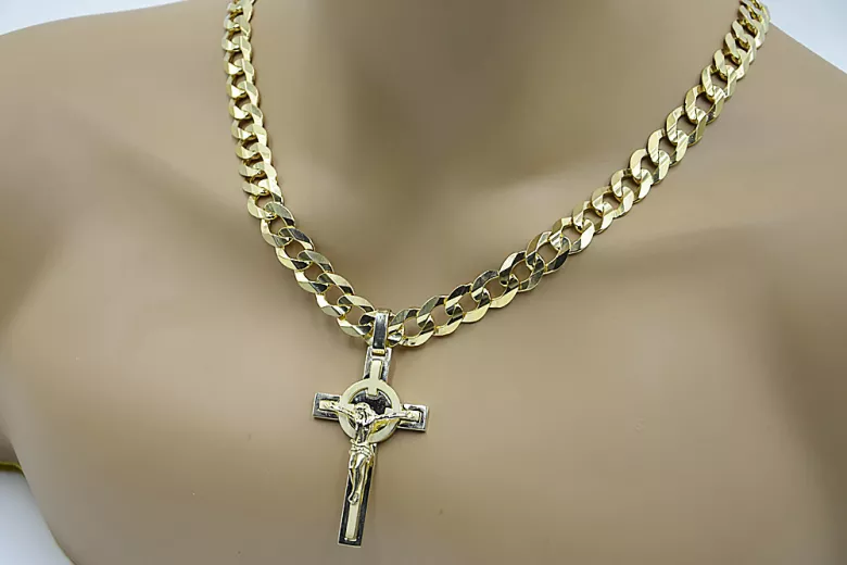 Yellow 14k gold Catholic cross with Elegant chain ctc096y&cc099y