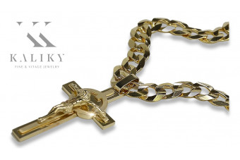 Gelb 14 Karat Gold Katholisches Kreuz & Elegante Kette Yellow 14k gold Catholic cross with Elegant chain ctc096y&cc099y