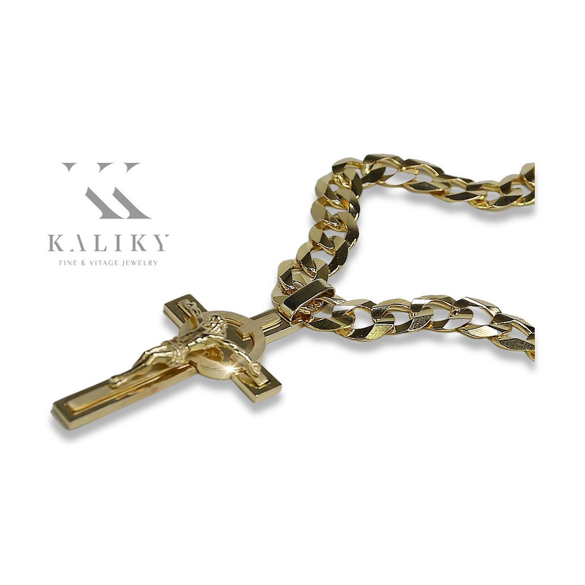 Yellow 14k gold Catholic cross with Elegant chain ctc096y&cc099y