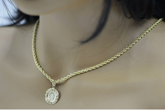 Богородиця Діва Марія 14к золотий кулон & Корда ланцюг pm007y&cc019y