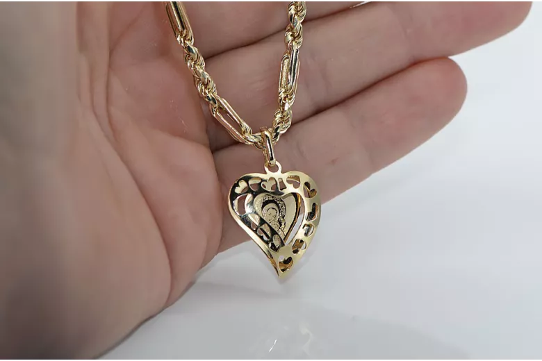 Mother of God virgin Mary 14k gold pendant & Corda Figaro chain pm017yM&cc082y