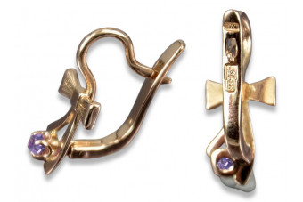 Boucles d’oreilles en or rose soviétique russe 14k 585 vec102 alexandrite rubis émeraude saphir ...