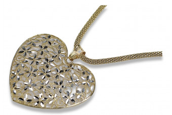 Pendentif coeur moderne en or italien 14 carats & chaîne de corde cpn002yw&cc075y