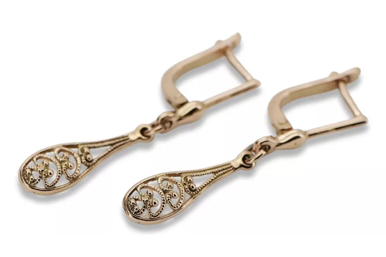 "Vintage Inspired 14K 585 Rose Gold Leaf Earrings with No Stones" ven239