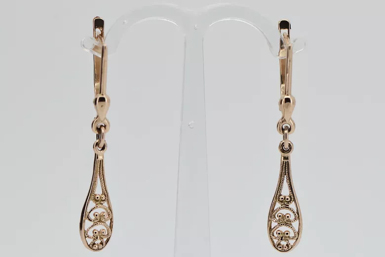 "Vintage Inspired 14K 585 Rose Gold Leaf Earrings with No Stones" ven239