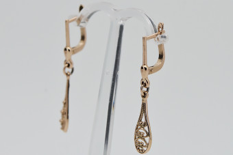 "Wyjątkowy Wyrób Vintage z 14k Różowego Złota Kolczyki Liści Bez Kamieni" ven239