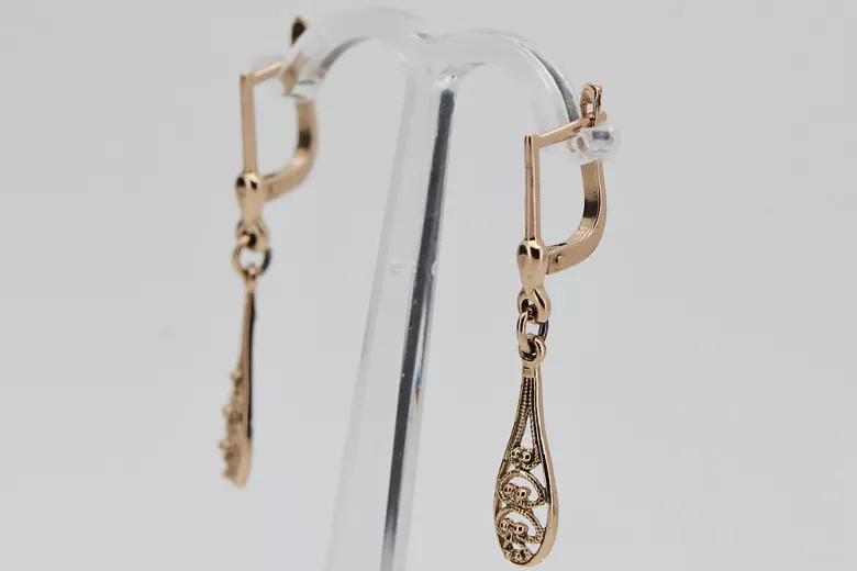 "Vintage Inspired 14K 585 Rose Gold Leaf Earrings with No Stones" ven239