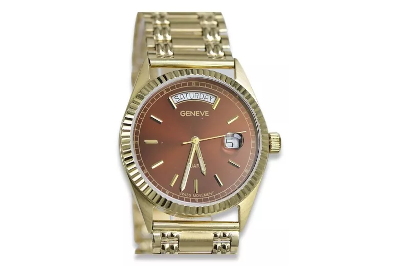 Goldene Herrenuhr Geneve ★ zlotychlopak.pl ★ Gold Reinheit 585 333 Niedriger Preis!