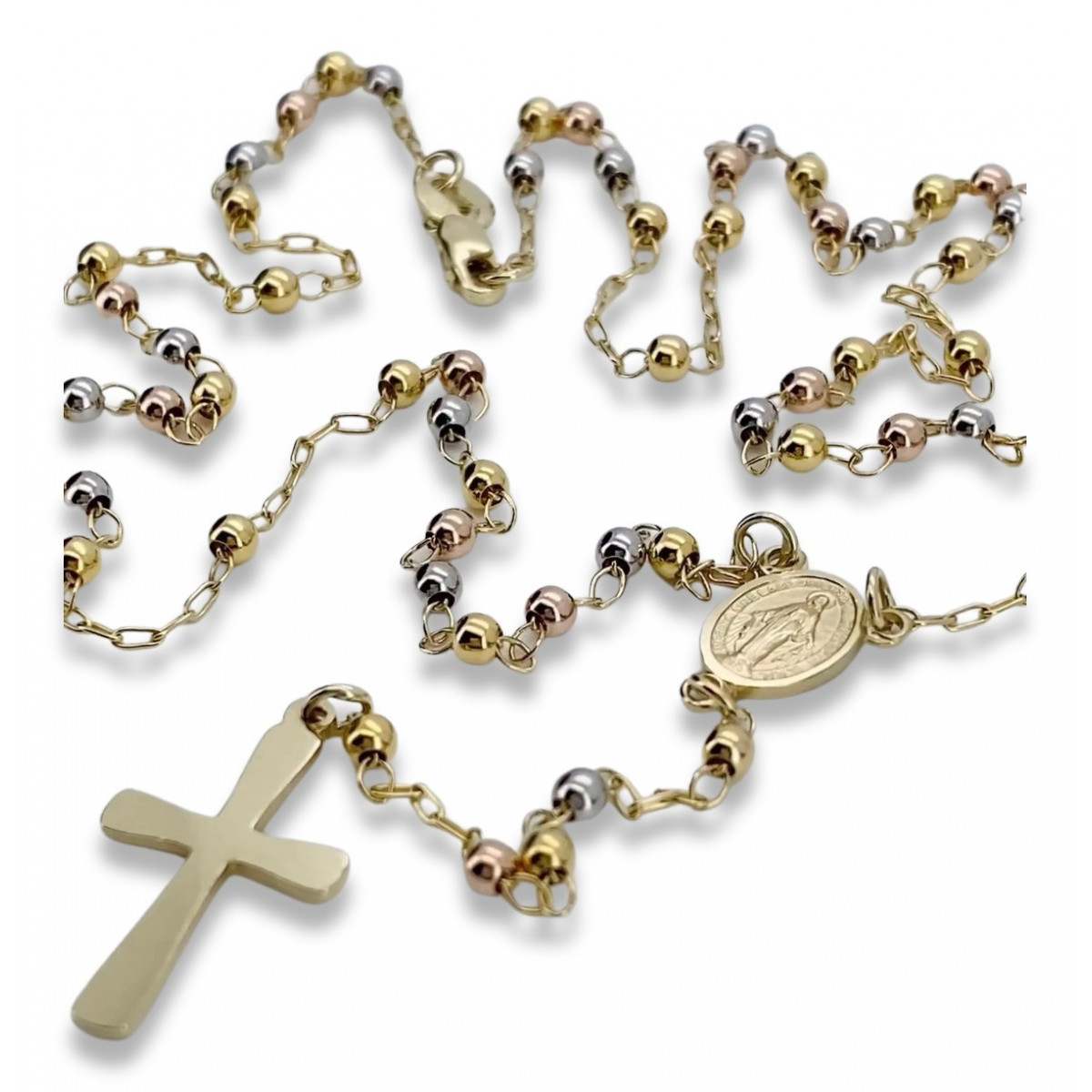 Yellow white rose 14k gold rosary chain rcc004ywr