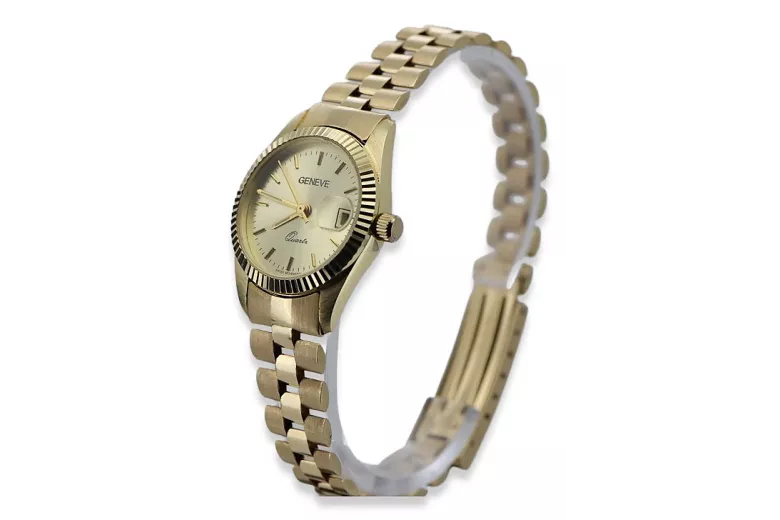 Złoty zegarek damski 14k 585 z bransoletą Geneve w stylu Rolex lw020ydy&lbw009y