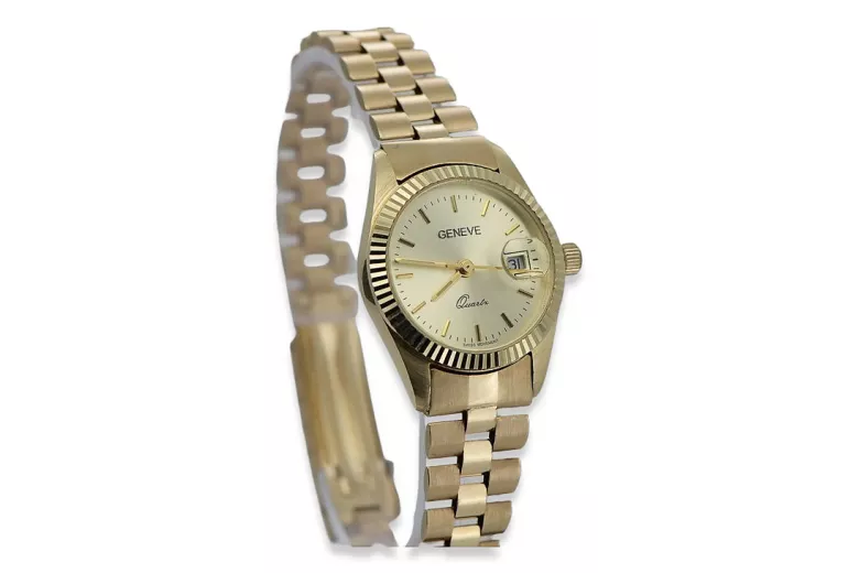 Złoty zegarek damski 14k 585 z bransoletą Geneve w stylu Rolex lw020ydy&lbw009y