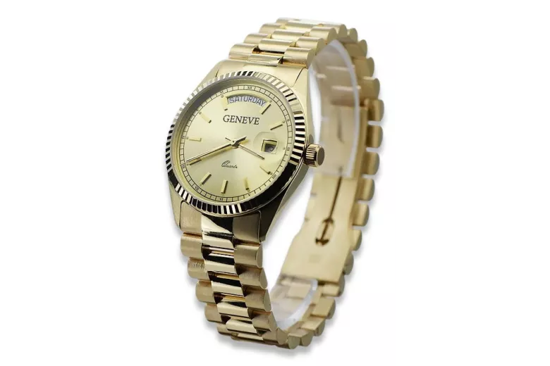 Gold men's watch Geneve ★ zlotychlopak.pl ★ Gold purity 585 333 Low Price!