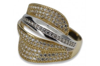 "14K Yellow White Gold Feminine Ring with Sparkling Zircon Stones". crc005yw