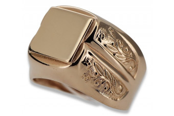 Rosa rusa soviética 14k 585 oro Anillo de sello para hombre vsn060