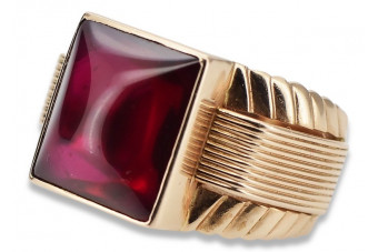 Rosa rusa soviética 14k 585 oro Anillo de sello de rubí para hombre vsc012