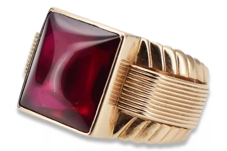 Vintage rose pink 14k 585 gold Men's ruby signet ring vsc012