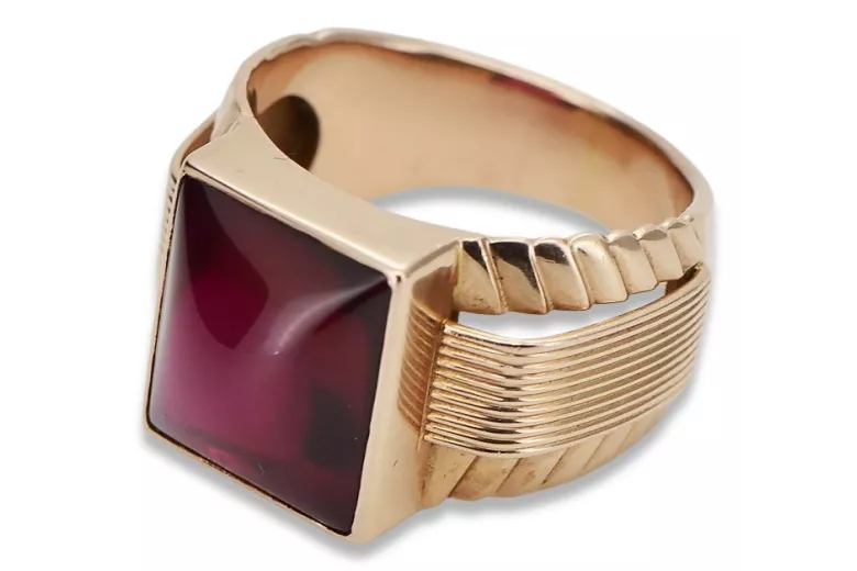 Rosa rusa soviética 14k 585 oro Anillo de sello de rubí para hombre vsc012