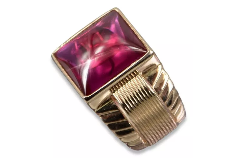 Rosa rusa soviética 14k 585 oro Anillo de sello de rubí para hombre vsc012