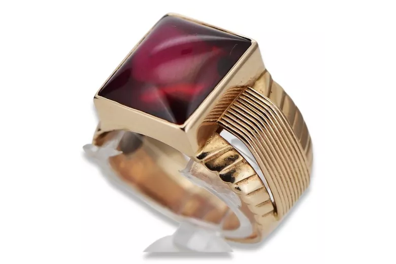 Rosa rusa soviética 14k 585 oro Anillo de sello de rubí para hombre vsc012