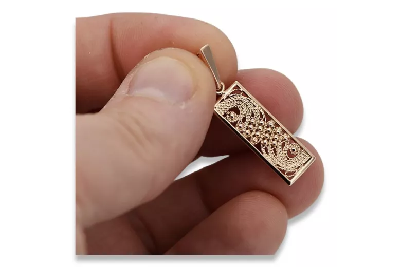 "Original 14K 585 Rose Gold Vintage Square Pendant, Stone-Free" vpn037