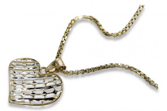 Pendentif coeur moderne en or italien 14 carats avec chaîne serpent cpn029y&cc078yw