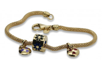 Amarillo italiano 14k 585 oro charms pulsera de esmalte cfb019y