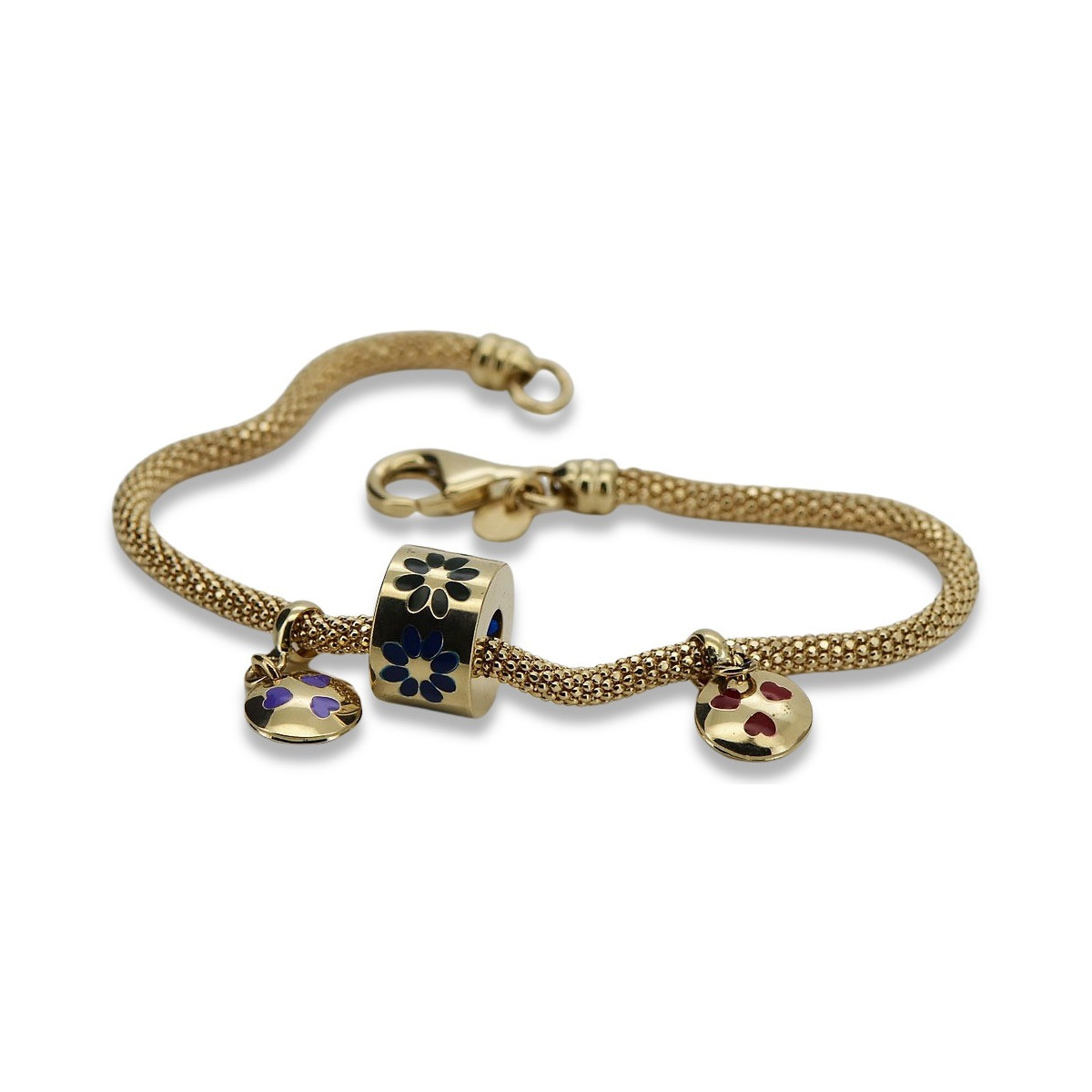 Amarillo italiano 14k 585 oro charms pulsera de esmalte cfb019y