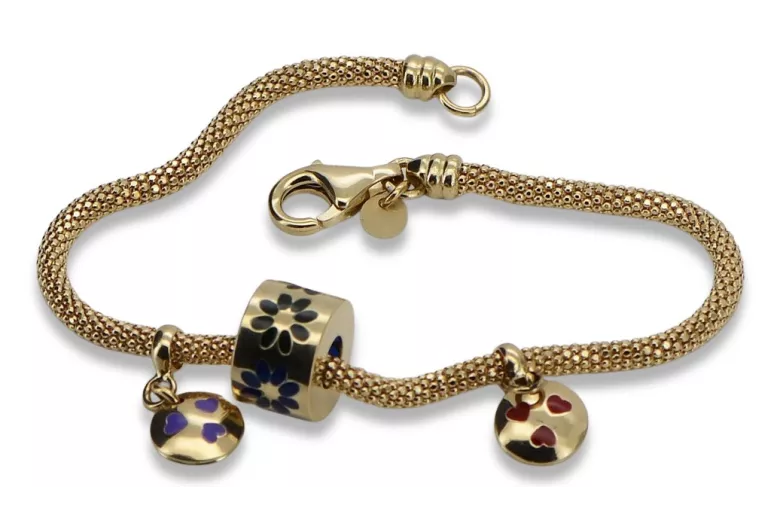 Amarillo italiano 14k 585 oro charms pulsera de esmalte cfb019y