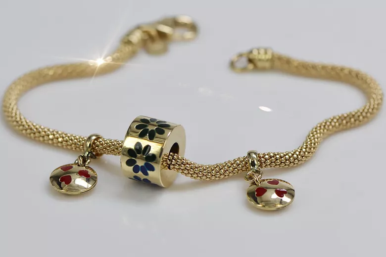 Italian yellow 14k 585 gold charms enamel bracelet cfb019y