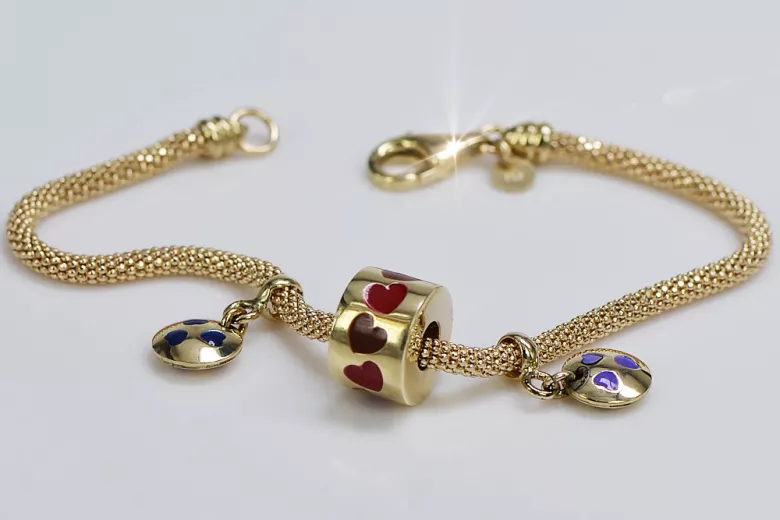 Italian yellow 14k 585 gold charms enamel bracelet cfb020y