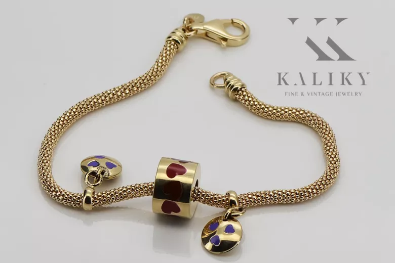 Italian yellow 14k 585 gold charms enamel bracelet cfb020y