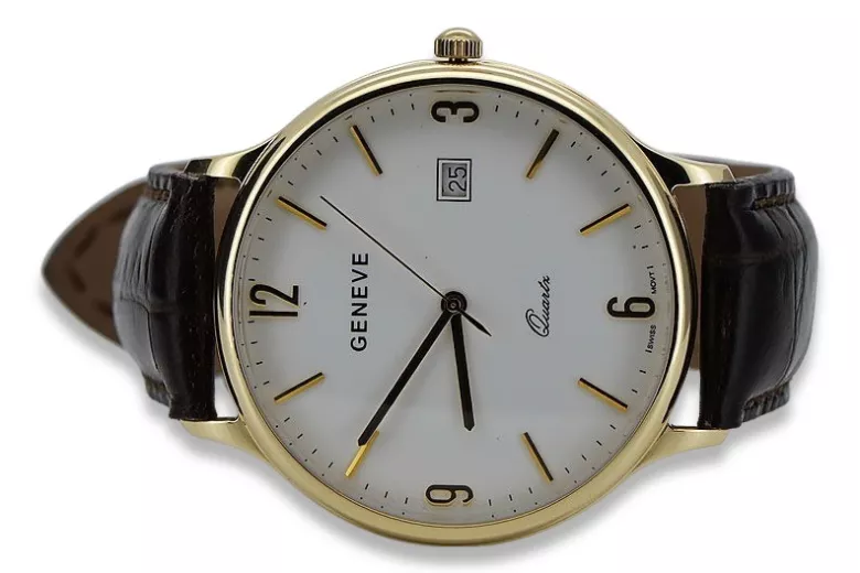 Gold men's watch Geneve ★ zlotychlopak.pl ★ Gold purity 585 333 Low Price!