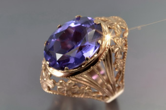 Ruso Soviet rosa 14k 585 oro Alejandrita Rubí Esmeralda Zafiro Zircón anillo vrc031