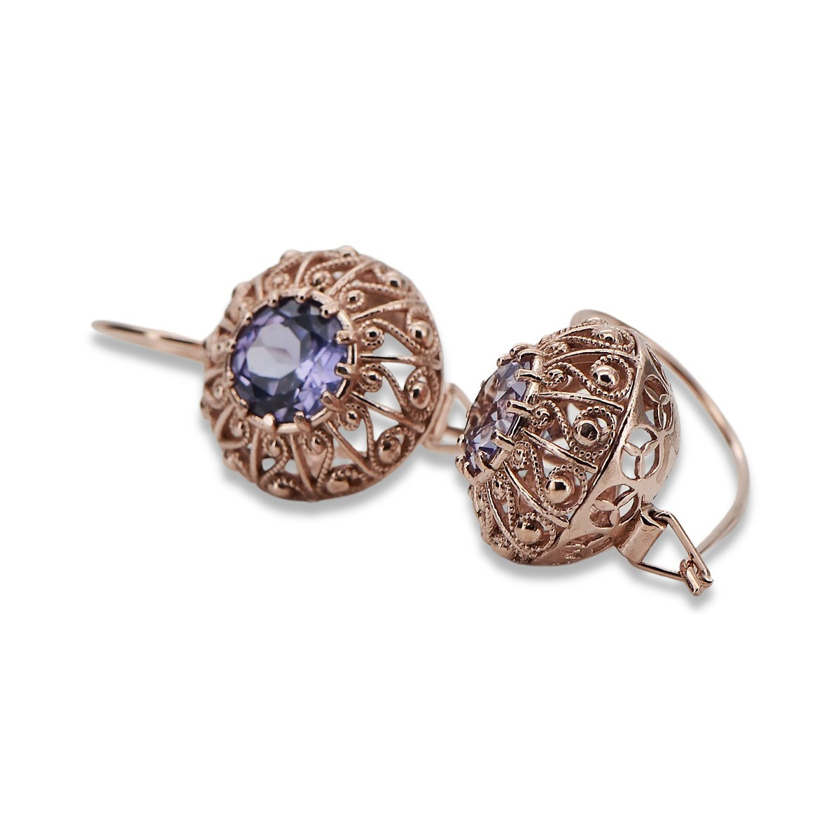 Russe soviétique argent rose or plaqué 925 Alexandrite Rubis Émeraude Saphir Aigue-marine Zircon ... Boucles d’oreilles vec002rp