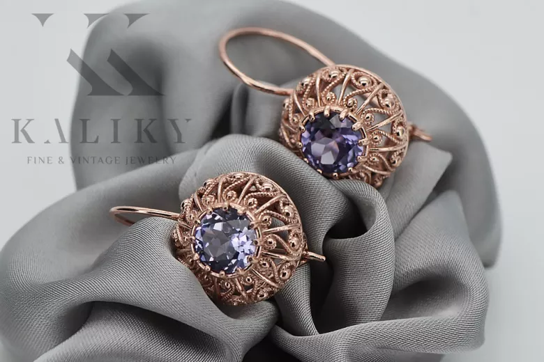 Russe soviétique argent rose or plaqué 925 Alexandrite Rubis Émeraude Saphir Aigue-marine Zircon ... Boucles d’oreilles vec002rp