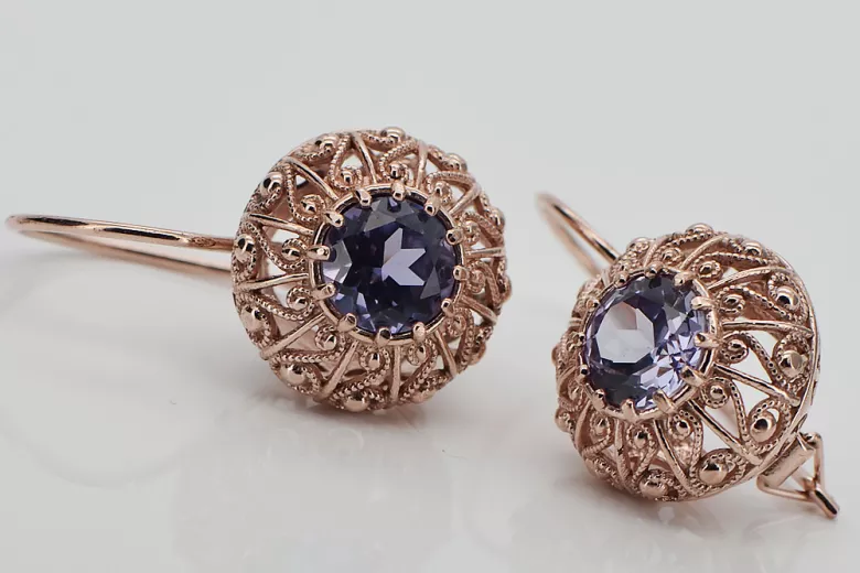 Russe soviétique argent rose or plaqué 925 Alexandrite Rubis Émeraude Saphir Aigue-marine Zircon ... Boucles d’oreilles vec002rp